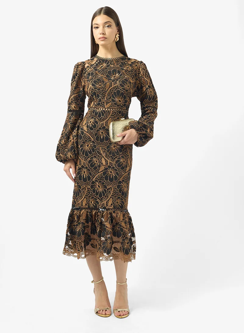 Just Me  Printed Crew Neck Tiered Dress for Women | Best Price UAE